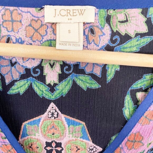J. Crew Gauzy Cotton Tunic Navy Blue Pink Green Medallion Size Small - Picture 4 of 5
